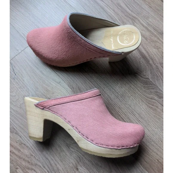 No.6 Old School Clogs High Heel Pink Pony Hair Womens 7.5 - 8 EU 38 - Picture 2 of 16